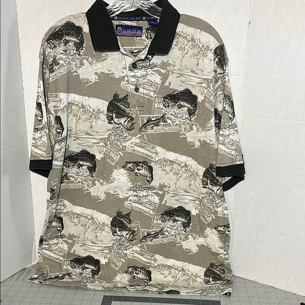 Cabela's Men's Black and Tan Fishing Polo